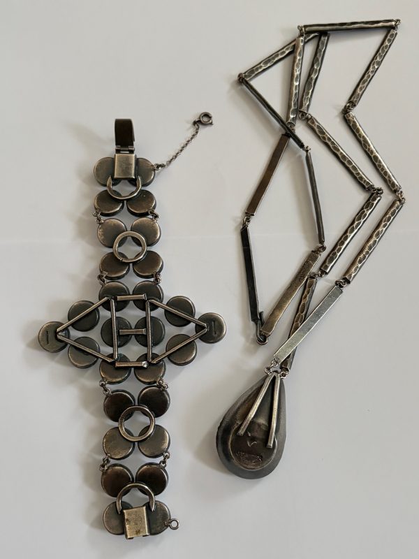 jacques gautier vintage necklace and geometric bracelet set glass & enamel c.1960 1970