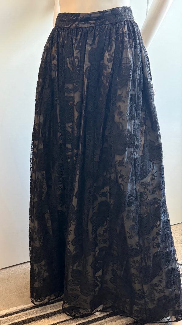 lanvin vintage 2 pieces suit long black lace skirt and fitted buttoned top c.1970 1980