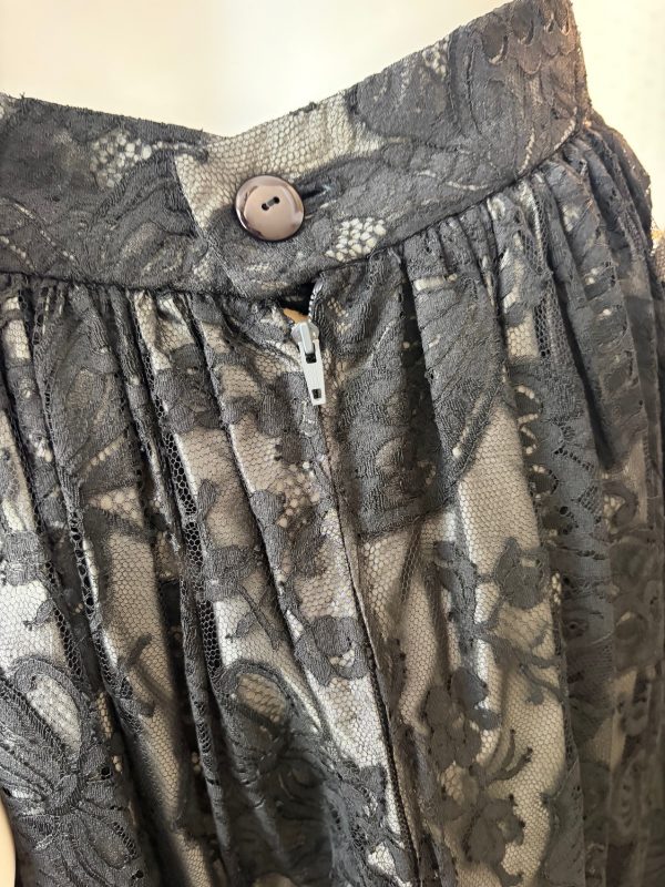 lanvin vintage 2 pieces suit long black lace skirt and fitted buttoned top c.1970 1980