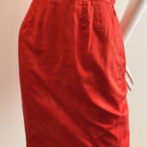 saint laurent rive gauche vintage fitted skirt red moire summer 1988