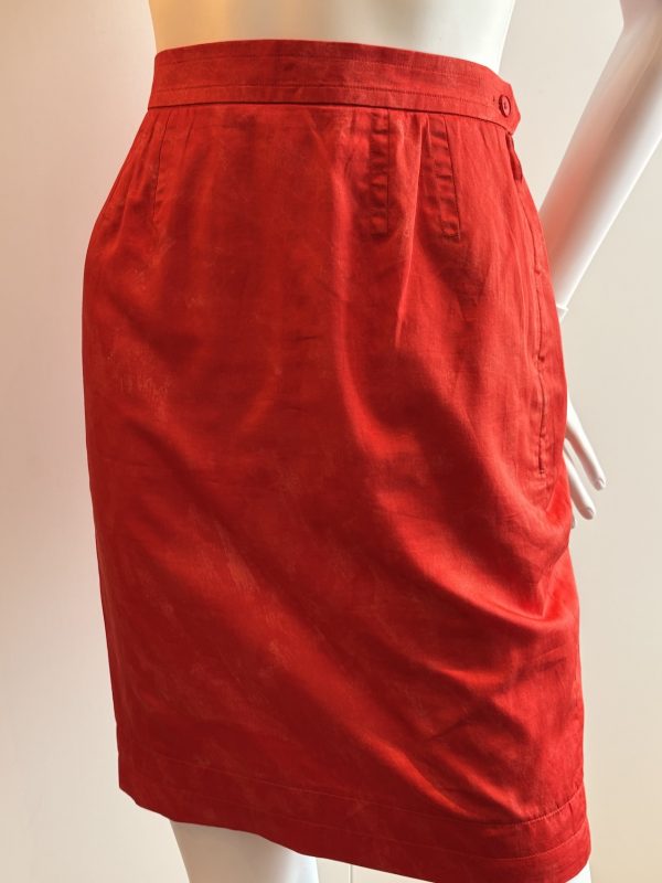 saint laurent rive gauche vintage fitted skirt red moire summer 1988