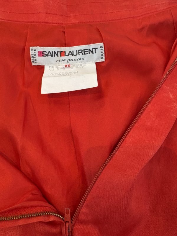 saint laurent rive gauche vintage fitted skirt red moire summer 1988