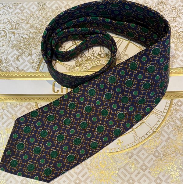 christian dior vintage abstract silk dior tie navy racing green and gold c.1980s