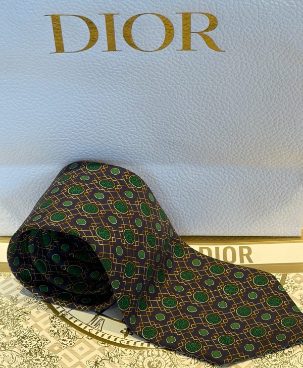 christian dior vintage abstract silk dior tie navy racing green and gold c.1980s