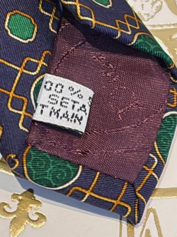 christian dior vintage abstract silk dior tie navy racing green and gold c.1980s