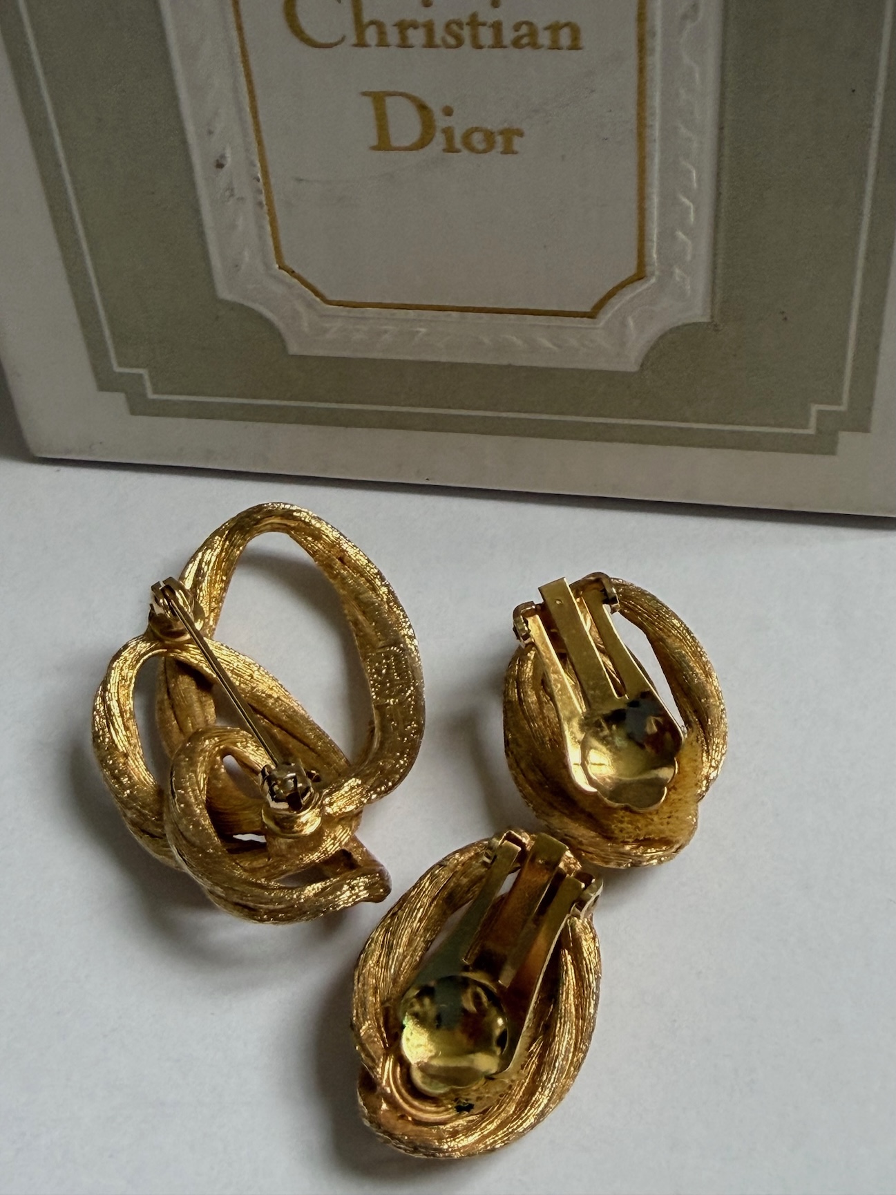 christian dior vintage rope knot twist earrings & brooch set 1973
