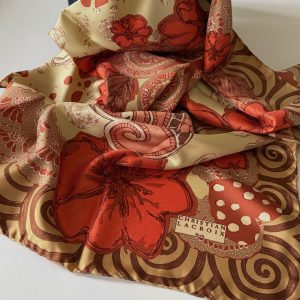 christian lacroix vintage floral heart silk scarf coral multi 1990s