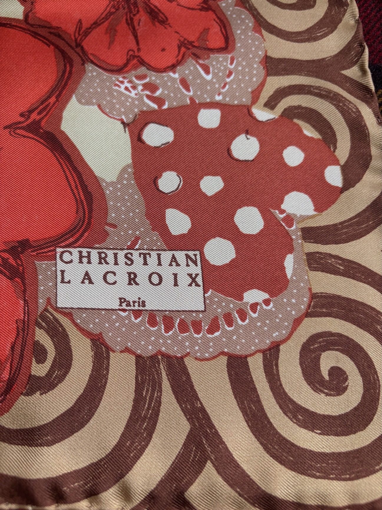 christian lacroix vintage floral heart silk scarf coral multi 1990s