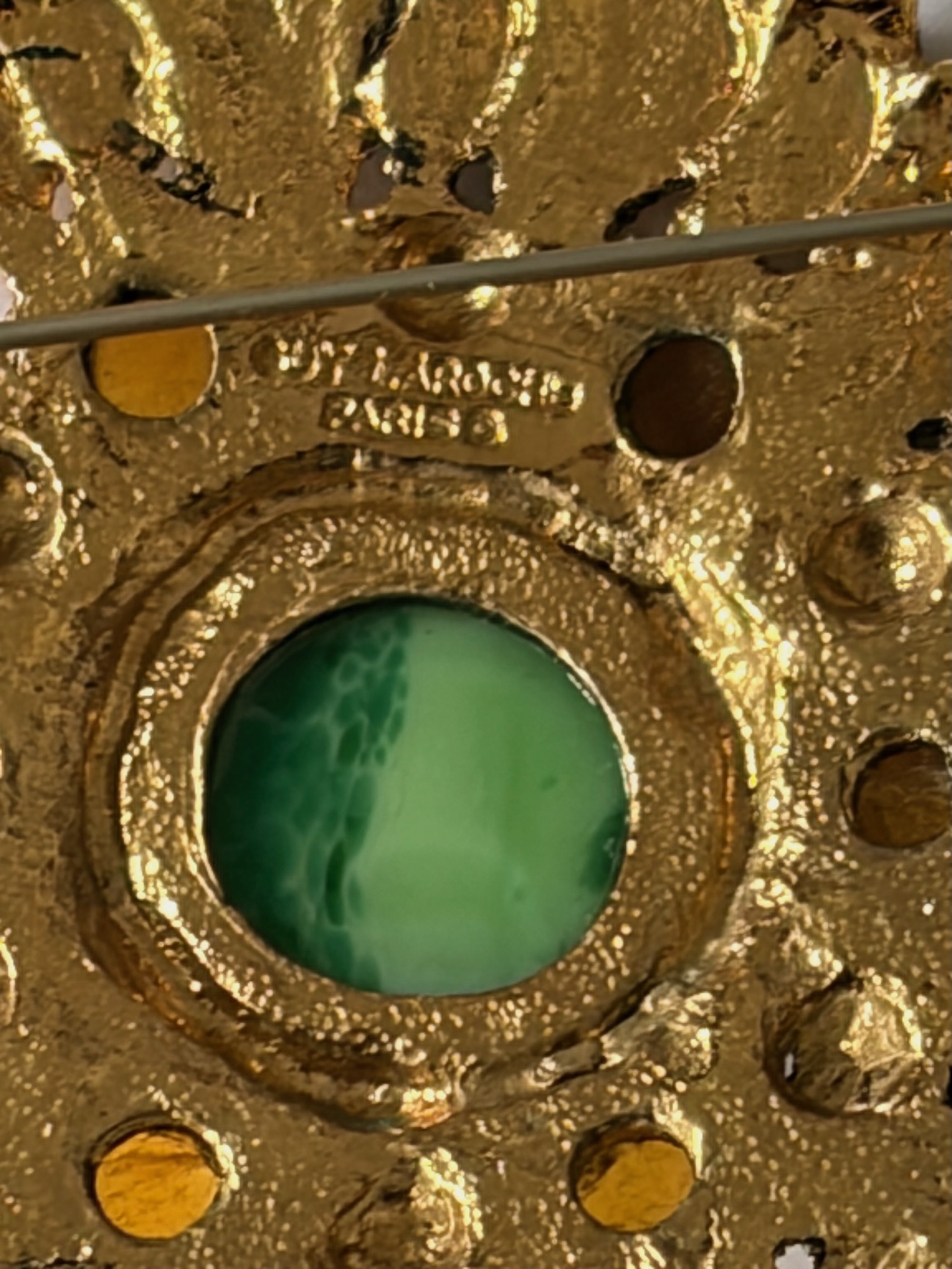 guy laroche vintage oversized flower gold brooch amber green stones 1980s