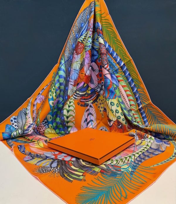 hermÈs silk scarf plumes en fete by aline honoré 2020 w/box