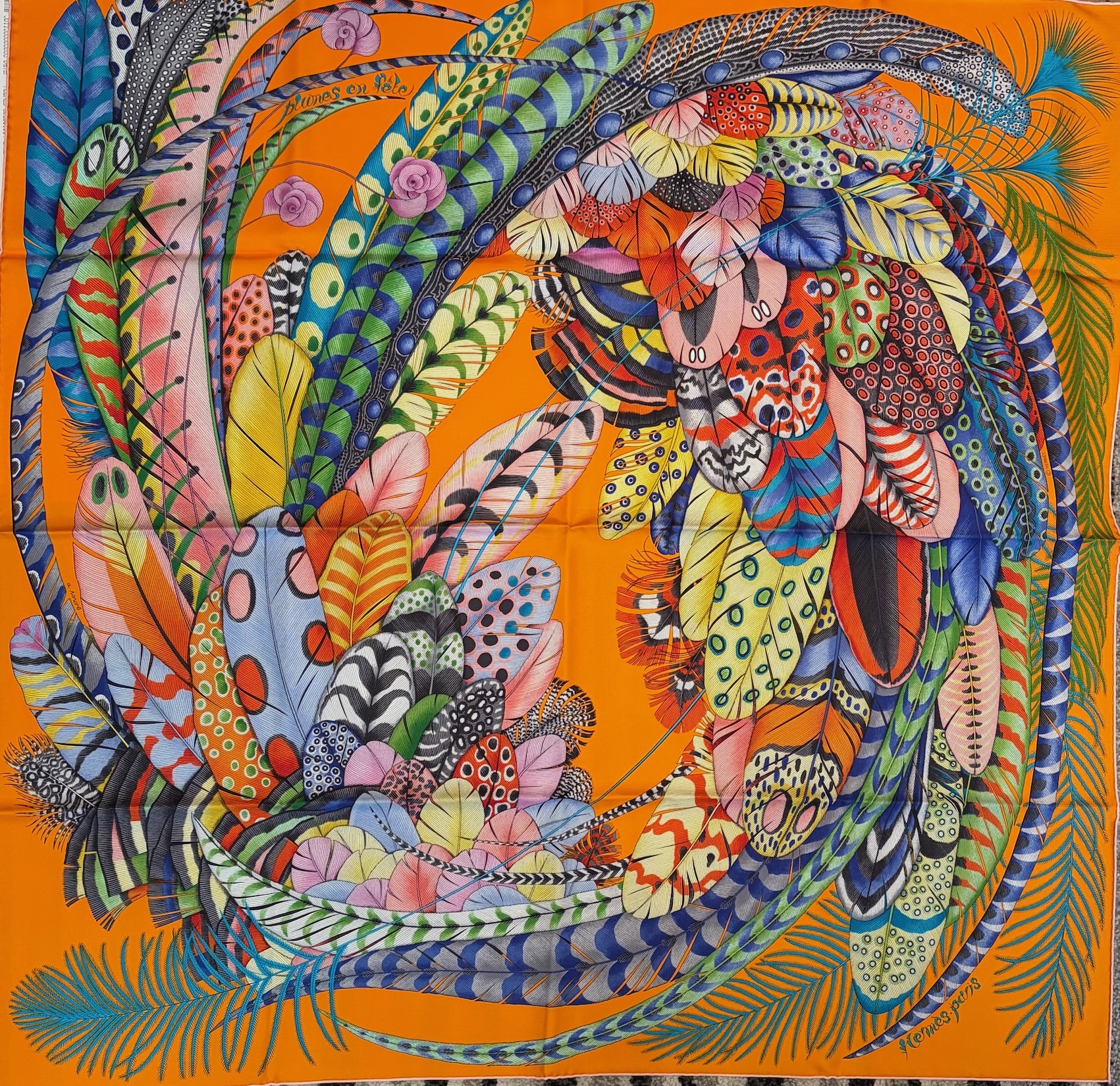 hermÈs silk scarf plumes en fete by aline honoré 2020 w/box