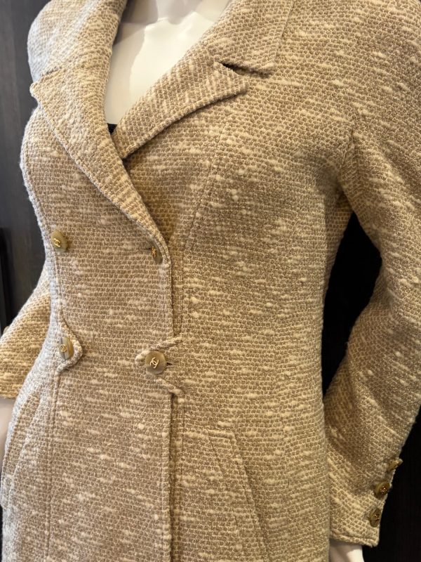 chanel by karl lagerfeld vintage tweed boucle cream cc logo jacket fall 1996