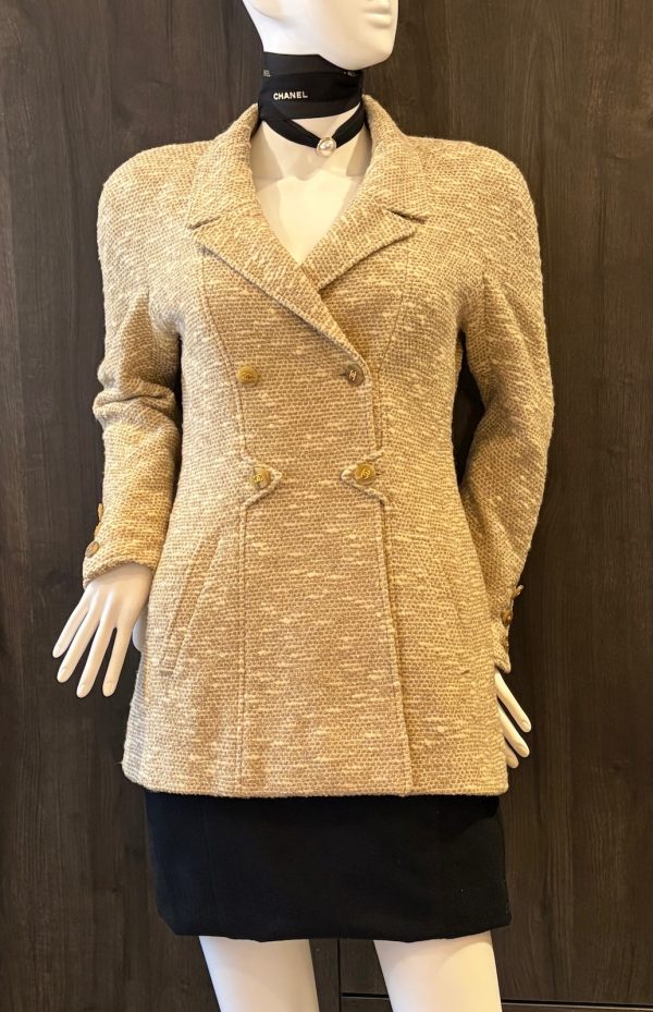 chanel by karl lagerfeld vintage tweed boucle cream cc logo jacket fall 1996
