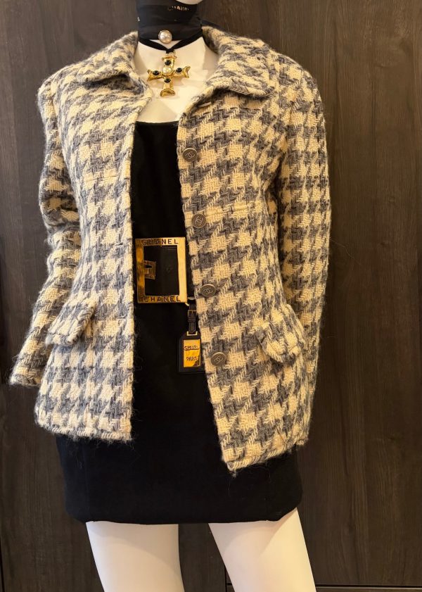chanel by karl lagerfeld vintage tweed checked jacket fall 1998