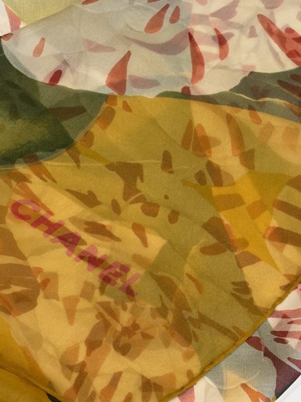 chanel vintage large 133.50 cm silk camellia flower multi scarf shawl c. 1990s
