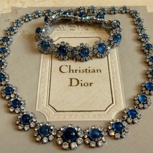 christian dior by marc bohan vintage blue crystals diamanté necklace bracelet set 1972