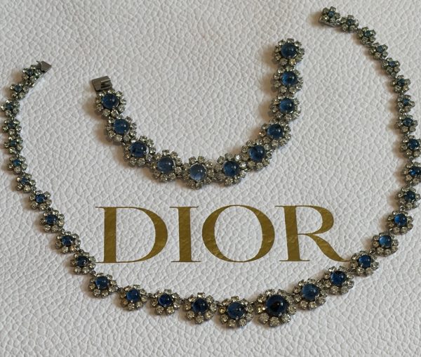 christian dior by marc bohan vintage blue crystals diamanté necklace bracelet set 1972
