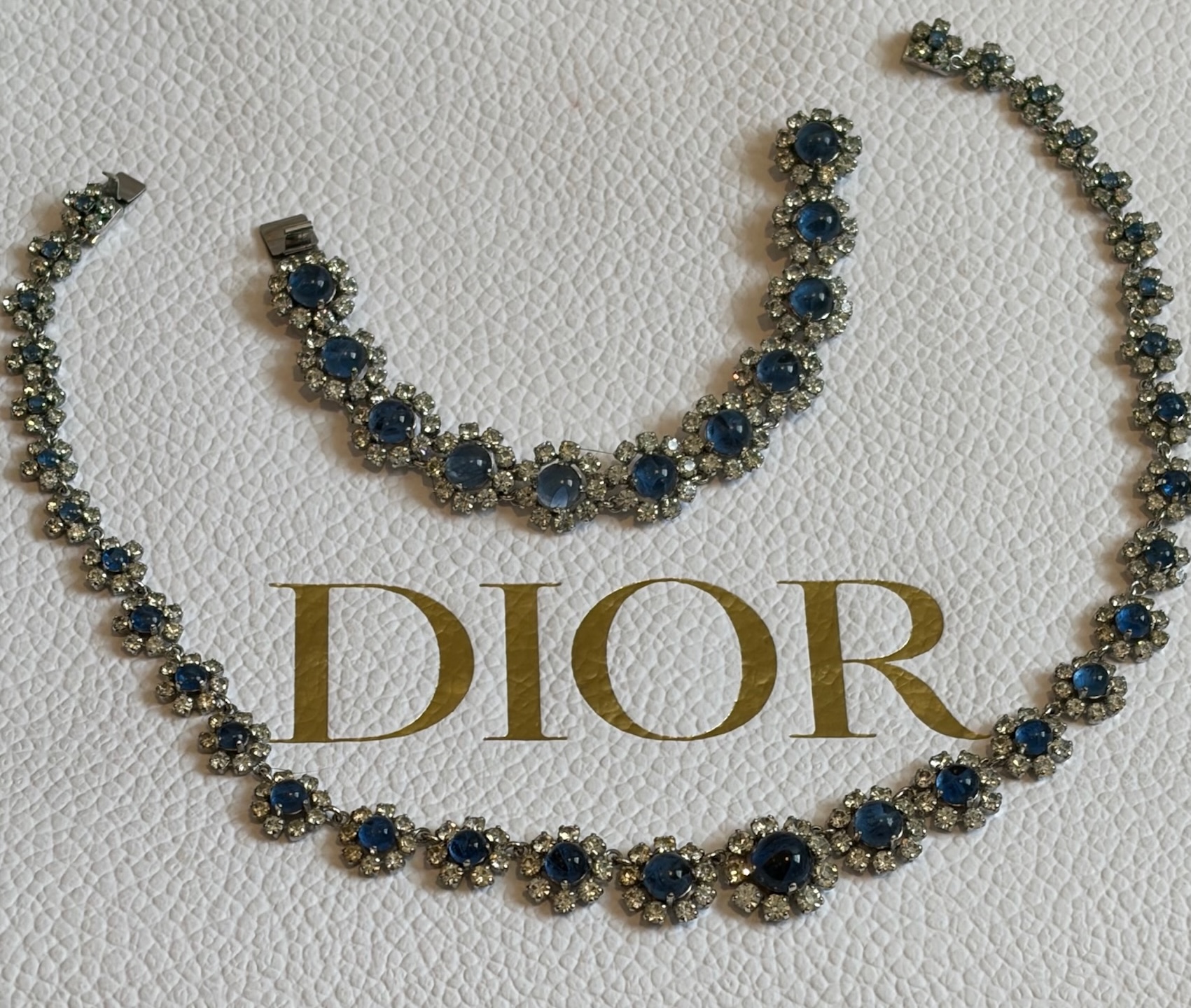 christian dior by marc bohan vintage blue crystals diamanté necklace bracelet set 1972