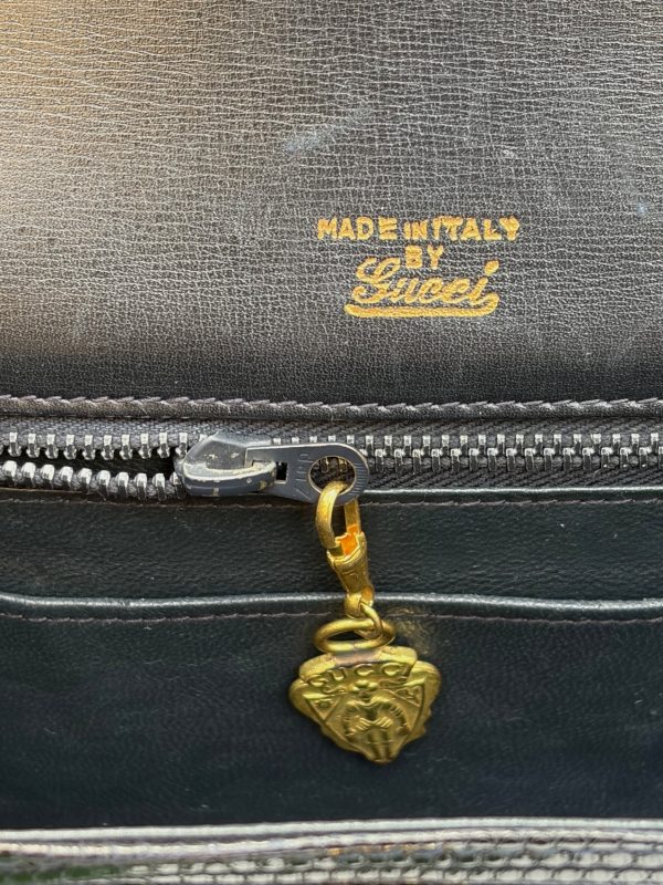 gucci vintage black leather lizard clutch handbag c.1960s