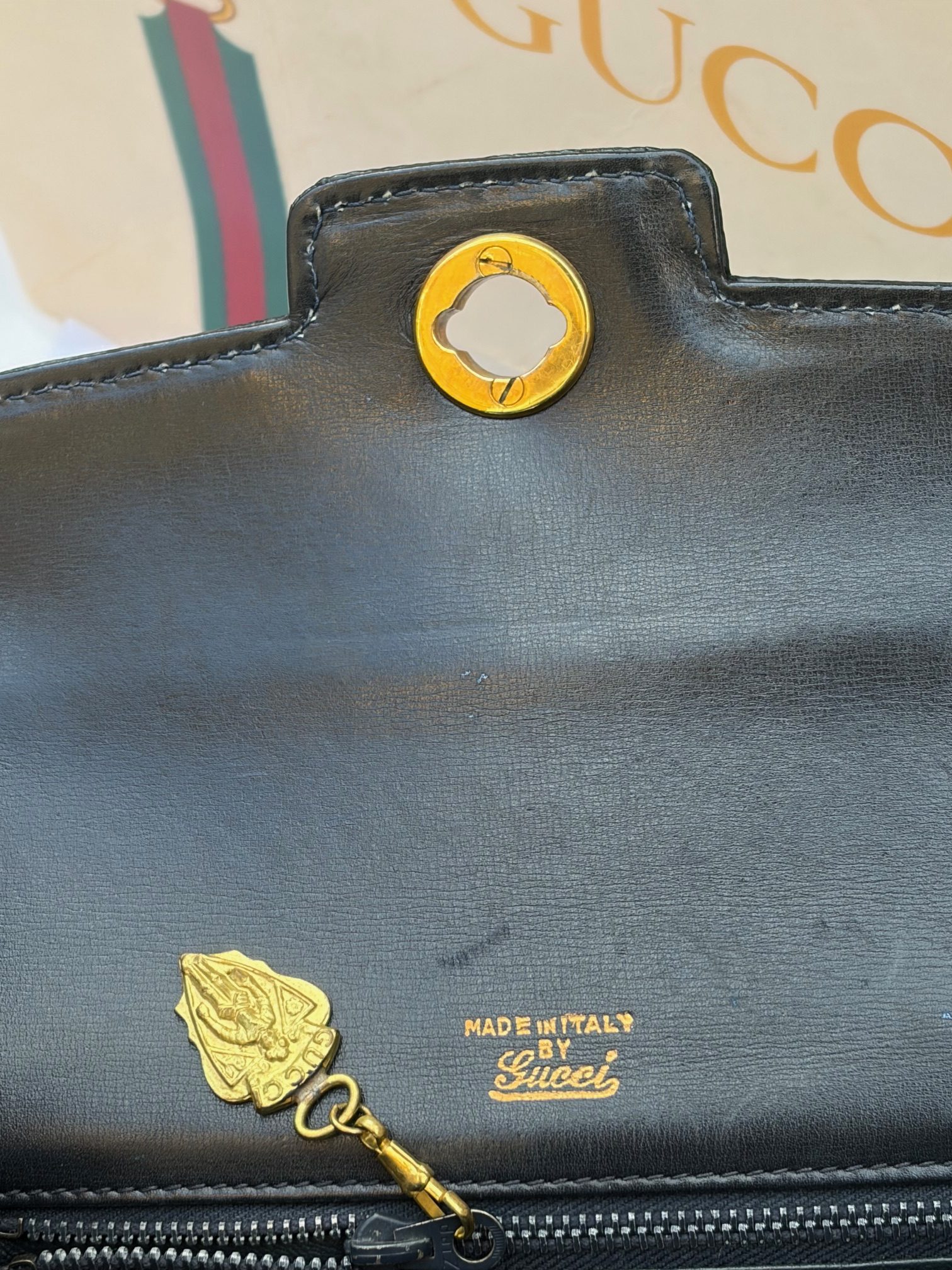 gucci vintage black leather lizard clutch handbag c.1960s