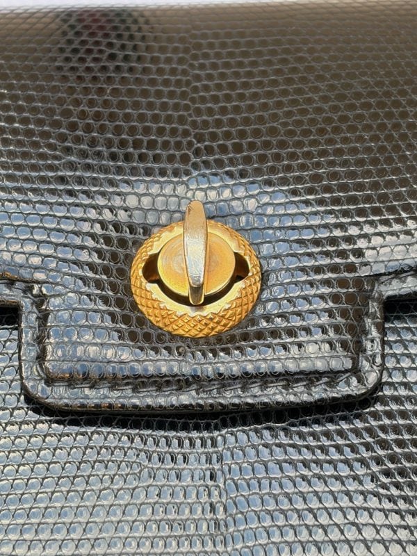 gucci vintage black leather lizard clutch handbag c.1960s