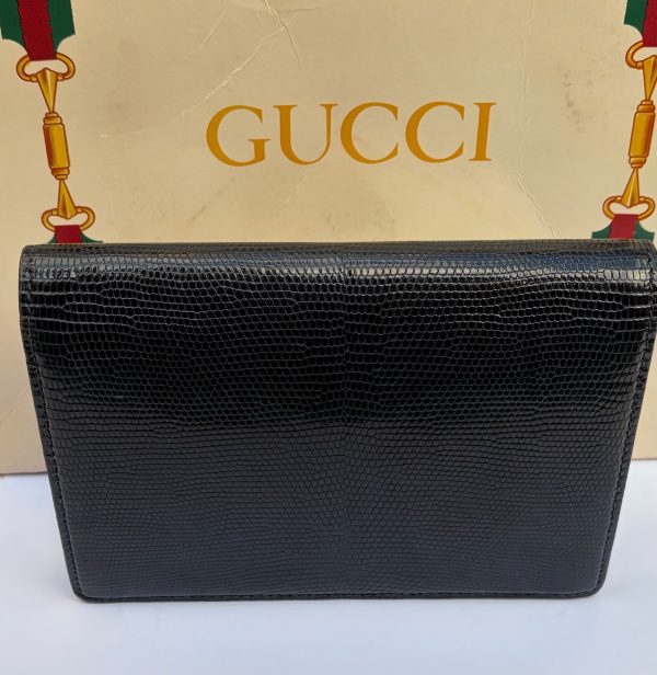 gucci vintage black leather lizard clutch handbag c.1960s