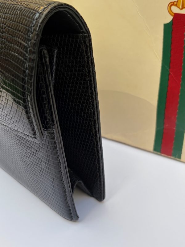 gucci vintage black leather lizard clutch handbag c.1960s