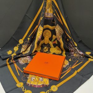 hermÈs silk scarf les tambours black multi by joachim metz 1989 w/box