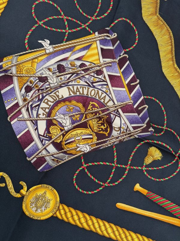 hermÈs silk scarf les tambours black multi by joachim metz 1989 w/box