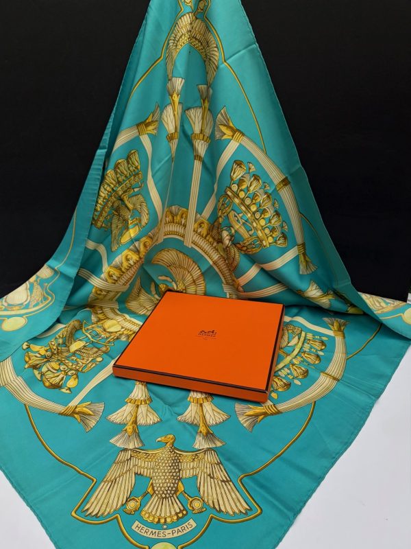 hermÈs silk scarf egypte blue gold by caty latham 1970 w/box