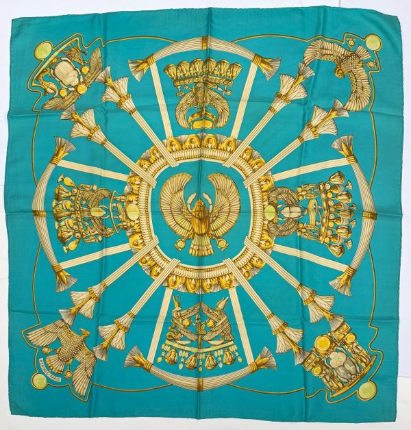 hermÈs silk scarf egypte blue gold by caty latham 1970 w/box