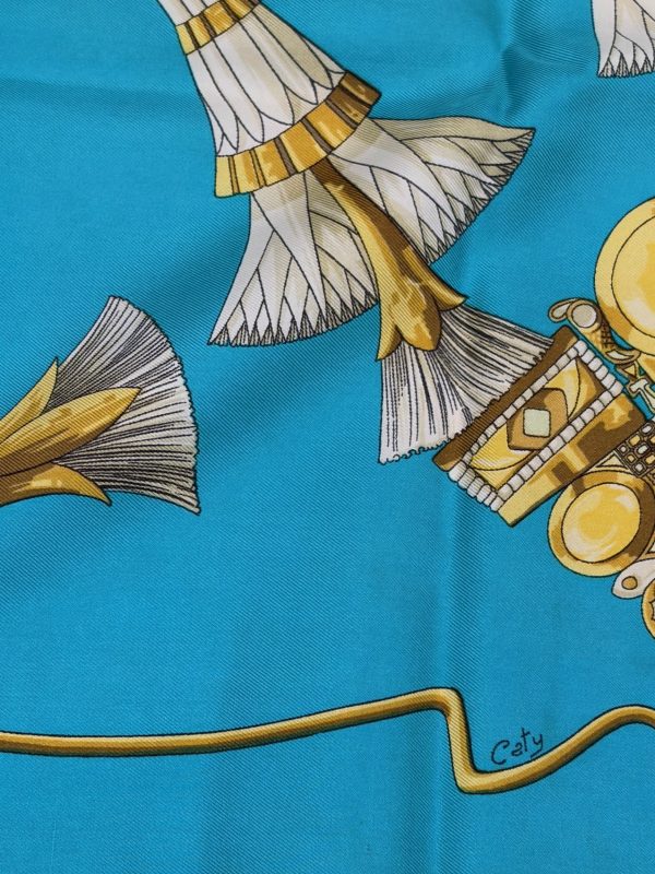 hermÈs silk scarf egypte blue gold by caty latham 1970 w/box