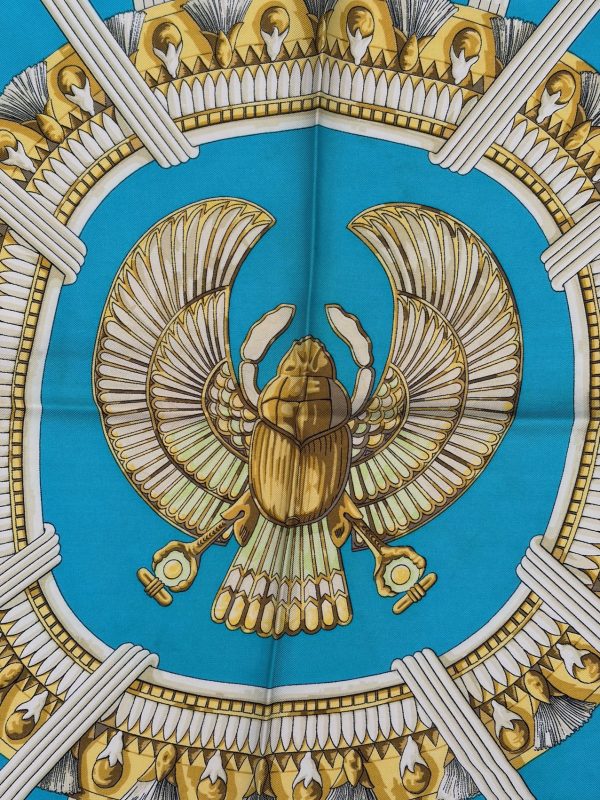 hermÈs silk scarf egypte blue gold by caty latham 1970 w/box