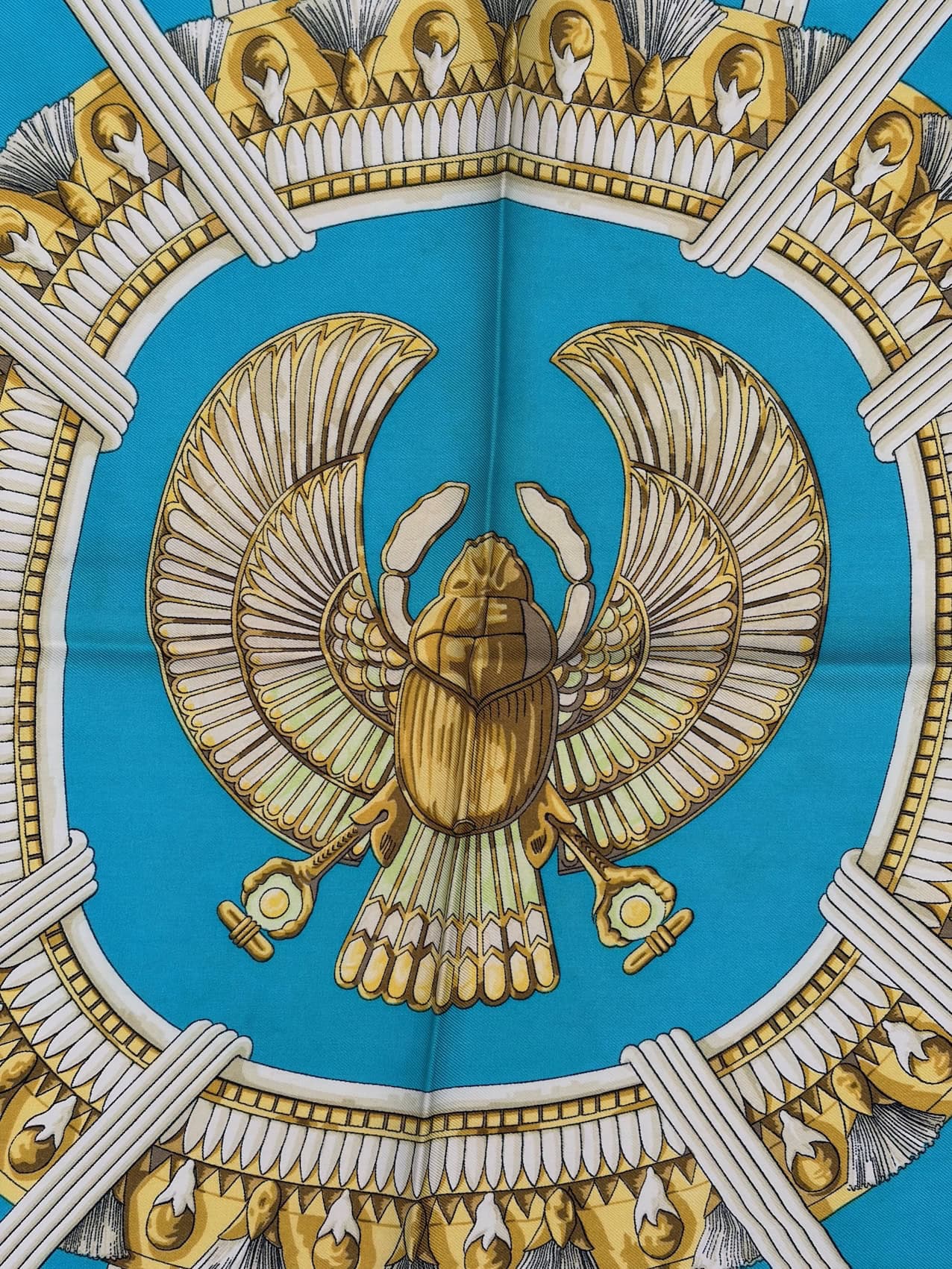 hermÈs silk scarf egypte blue gold by caty latham 1970 w/box