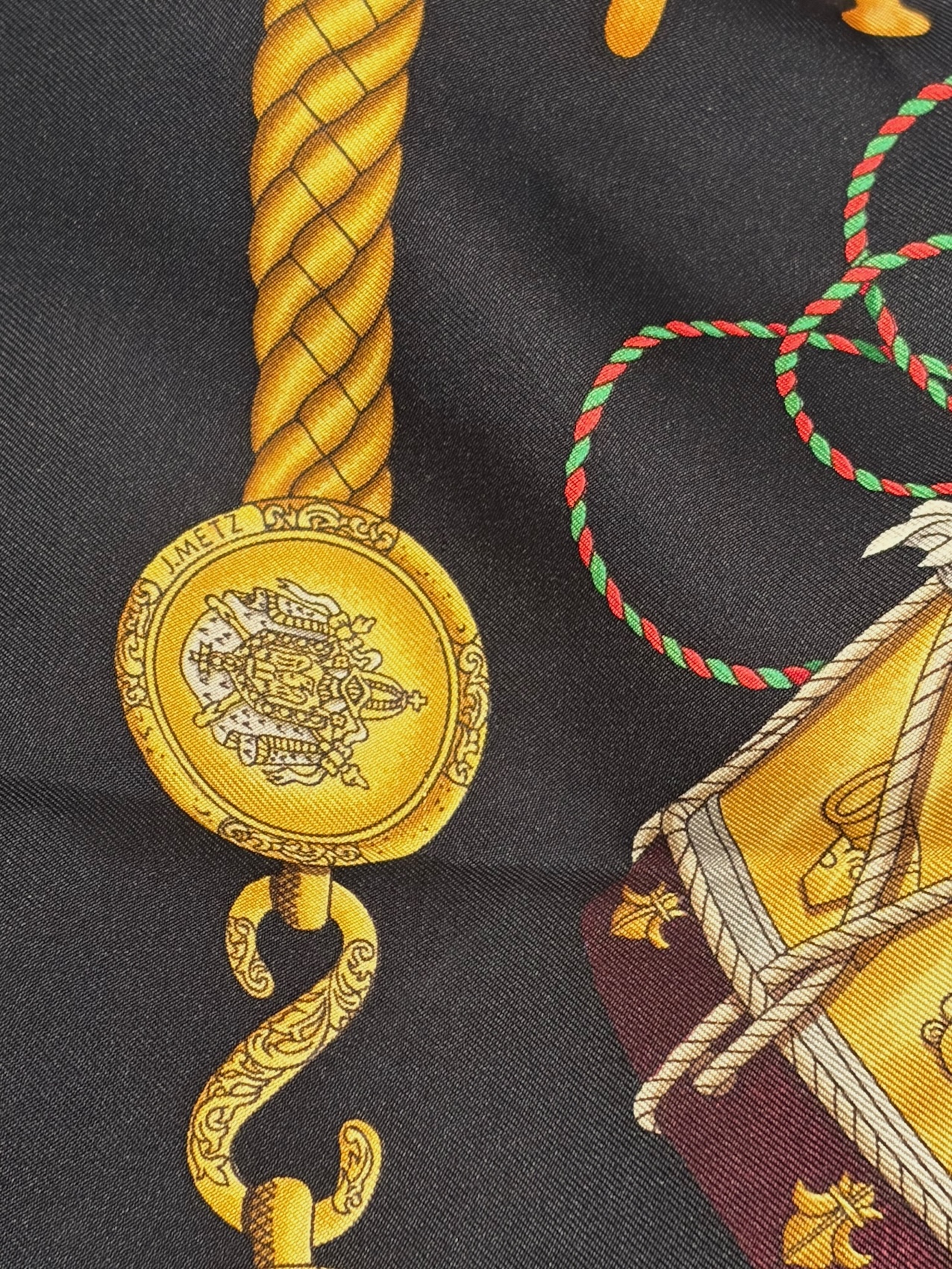 hermÈs silk scarf les tambours black multi by joachim metz 1989 w/box