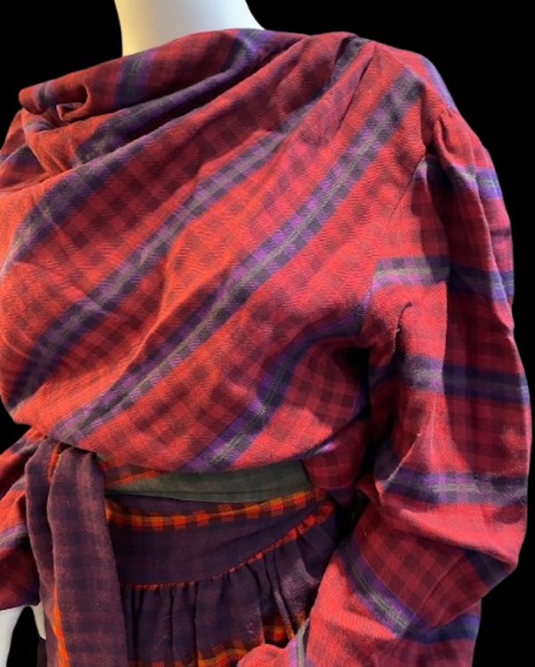 lanvin vintage tartan maxi waistband skirt and puffed top two piece set c.1970