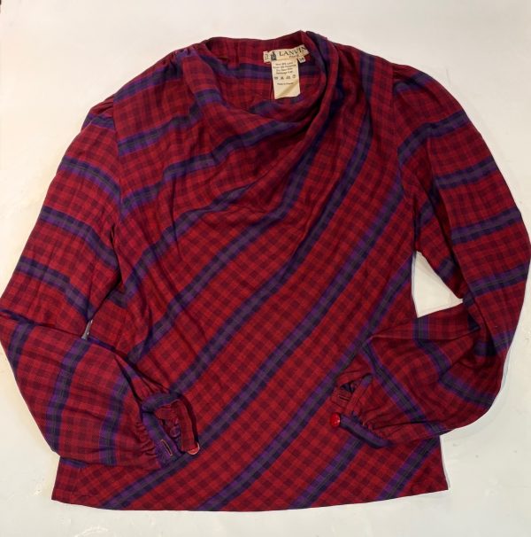 lanvin vintage tartan maxi waistband skirt and puffed top two piece set c.1970