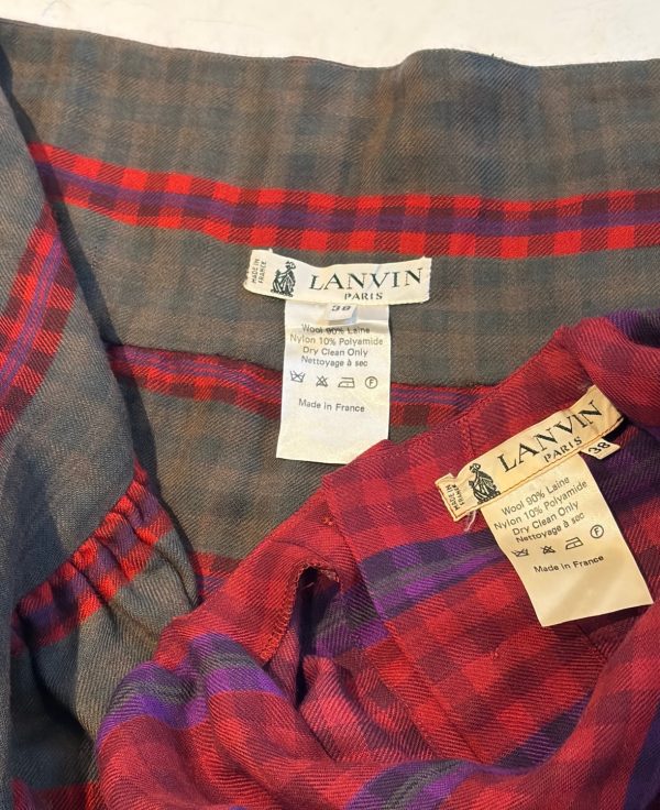 lanvin vintage tartan maxi waistband skirt and puffed top two piece set c.1970