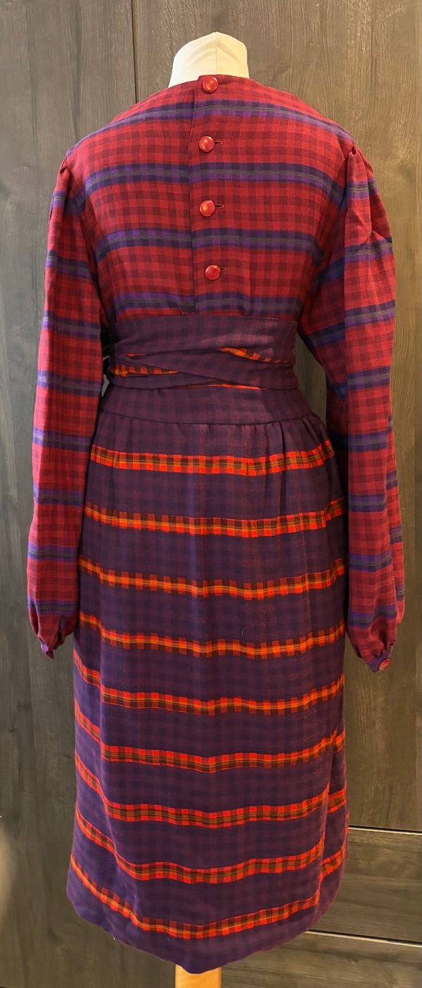 lanvin vintage tartan maxi waistband skirt and puffed top two piece set c.1970