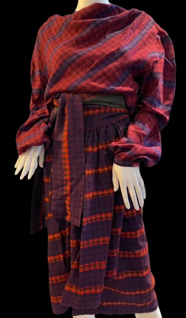 lanvin vintage tartan maxi waistband skirt and puffed top two piece set c.1970