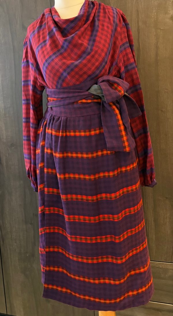 lanvin vintage tartan maxi waistband skirt and puffed top two piece set c.1970
