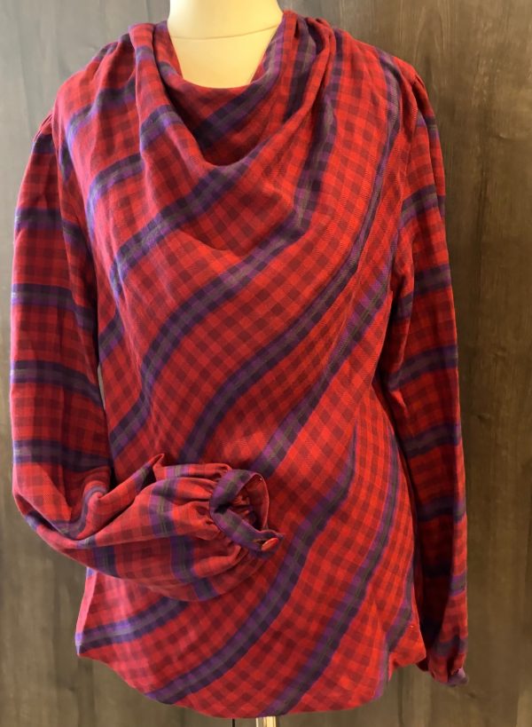 lanvin vintage tartan maxi waistband skirt and puffed top two piece set c.1970