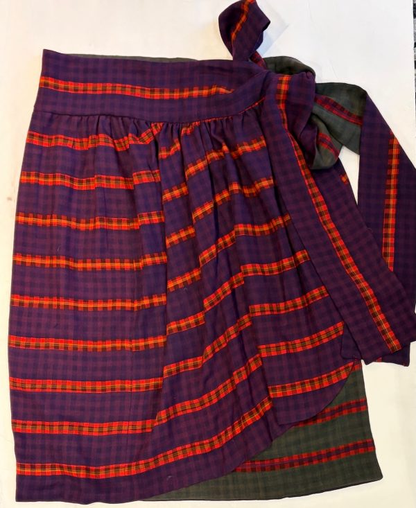 lanvin vintage tartan maxi waistband skirt and puffed top two piece set c.1970