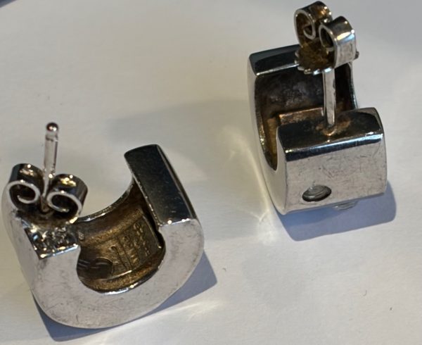 yves saint laurent ysl silver and crystal half hoop stud earrings c.1990s