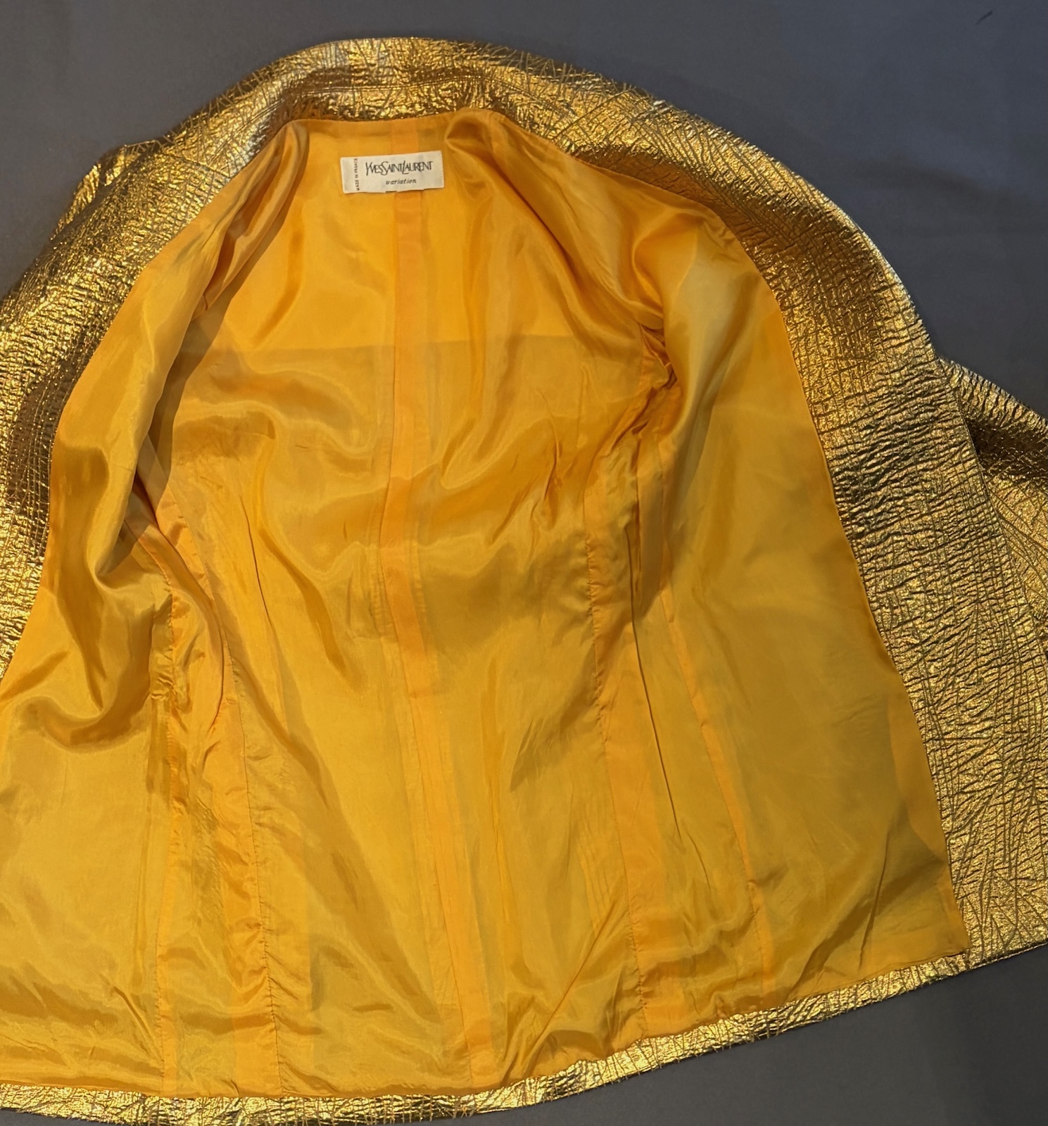 yves saint laurent runway vintage gold lame jacket f/w 1991 92