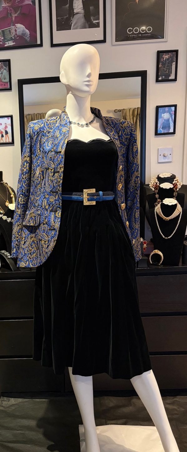 yves saint laurent vintage blue gold brocade paisley gripoix jewel buttons blazer jacket 1994