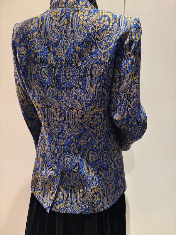 yves saint laurent vintage blue gold brocade paisley gripoix jewel buttons blazer jacket 1994