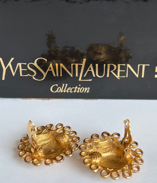 yves saint laurent vintage hammered gold tone sun face earrings c.1980s