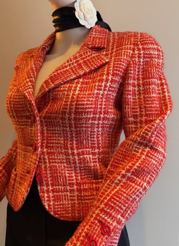 chanel vintage cropped tweed wool logo buttons jacket 1997