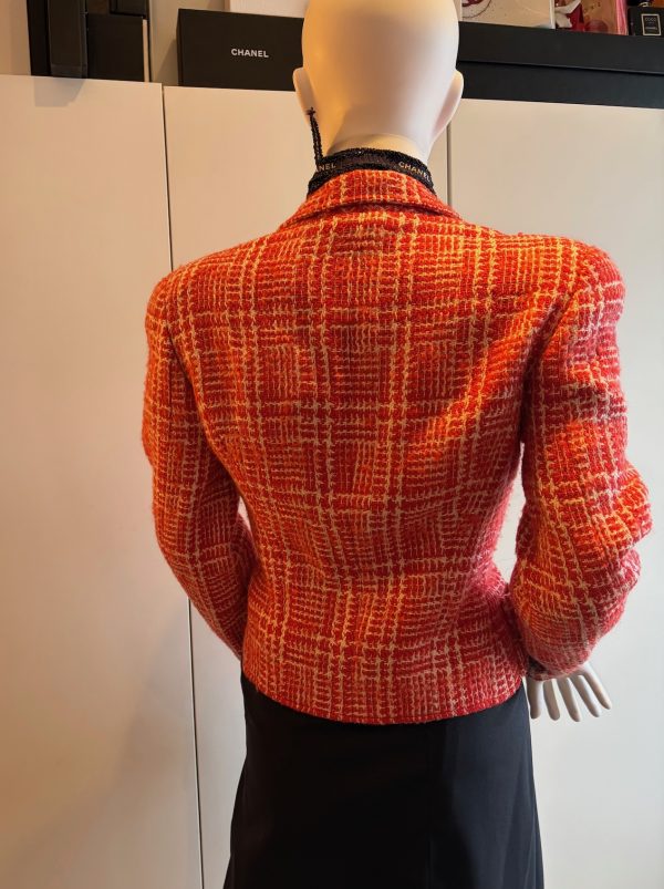 chanel vintage cropped tweed wool logo buttons jacket 1997